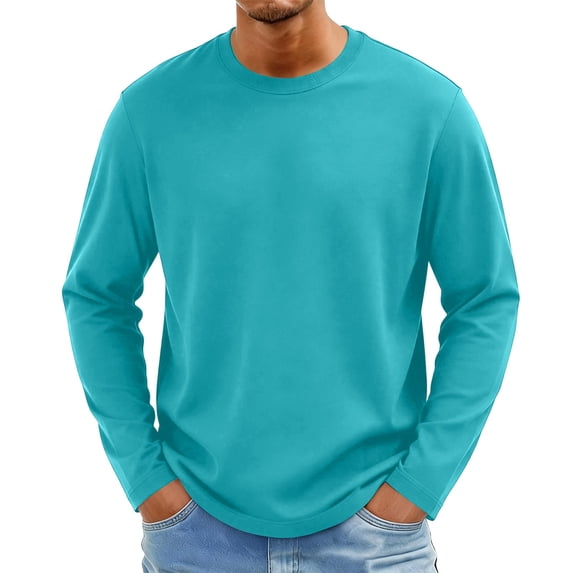 CIENVNSTG Spring Fall Daily Tops for Men Crewneck Long Sleeve Solid Color T-Shirts Breathable Lightweight Fabric Casual Basic Style Comfortable Tees for Multi-Occasion Use L