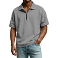thumbnail image 1 of CIENVNSTG Summer Men's Clothing Light Luxury T Shirt Short Sleeve Collared Zipper Neck Solid Color Loose Basic Shirt Popular Top Gray L, 1 of 8