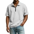 thumbnail image 1 of CIENVNSTG Summer Men's Clothing Light Luxury T Shirt Short Sleeve Collared Zipper Neck Solid Color Loose Basic Shirt Popular Top White M, 1 of 8