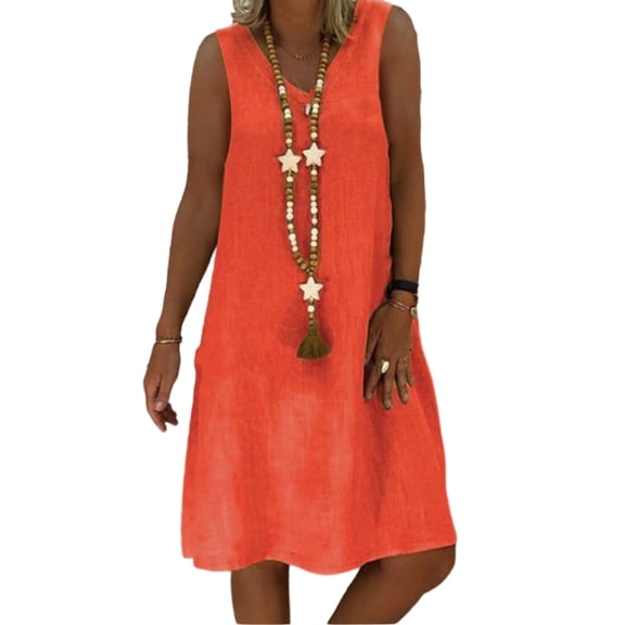 CIENVNSTG Summer Sleeveless V-Neck Beachwear Solid Oversized Dress Female Fashion Elegant Maxi Dress Saffron XL