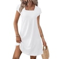 thumbnail image 1 of CIENVNSTG Summer Women Dresses 2026 Loose Square Neck Cap Sleeve Casual Beach Vacation Tshirt Dress Sundresses White L, 1 of 5