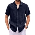 thumbnail image 1 of CIENVNSTG Sweat Shirts Mens Adult Cotton Linen Short-Sleeved Shirts Solid Color Turn-Down Collar Casual Beach Style Running Gym Workout Tops Navy XL, 1 of 6