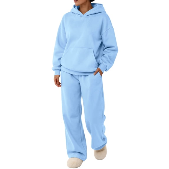 CIENVNSTG Sweatsuit Soild 2 Piece Sweat Suit Hoodie Sweatshirts and Jogger Sweatpants with Pockets Clothes Sets Sky Blue L