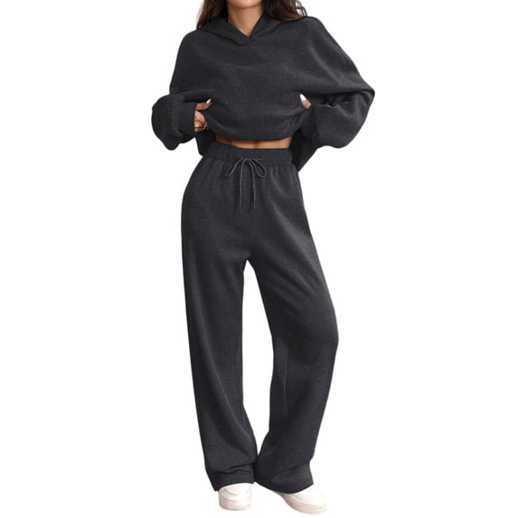 CIENVNSTG Sweatsuits Women 2 Piece Outfit Comfort Jogger Set Hoodie and Sweatpants Set Matching Sweat Sets Fall Sweatset Dark Gray M