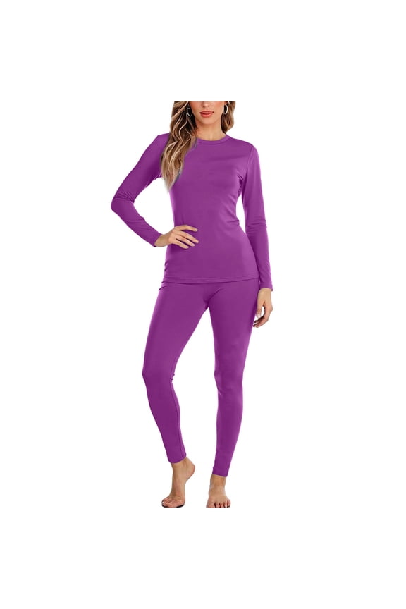 Thermal Underwear Set for Women Long Johns with Thin Base Layer Base Layer Women Cold Weather Top Bottom Purple M