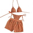 thumbnail image 1 of CIENVNSTG Three Pieces Boho Bikini Suit Womens Striped Halter Design Relaxed Cover Up Shorts Stylish Bathing Wear for Outdoor Seaside Use Red M, 1 of 4