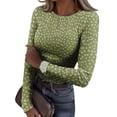 thumbnail image 1 of CIENVNSTG Tops for Women Long Sleeve Crewneck Ribbed Knit Going Out Tops Trendy Slim Fit Outfits Retro Floral Stretch Basic Tees Green XXL, 1 of 7