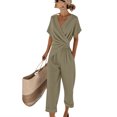 thumbnail image 1 of CIENVNSTG Two Piece Sets for Women Summer V Neck Wrap Front Knot Top and Cropped Wide Leg Pants Fashion Solid Color Irregular Resort Wear Clothing Khaki XL, 1 of 4