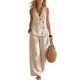 thumbnail image 1 of CIENVNSTG Two Piece Sets for Women Summer Sleeveless V-neck Cotton Linen Vest Waistcoat Casual Wide Leg Pants Suits Beach Vacation White 2XL, 1 of 8