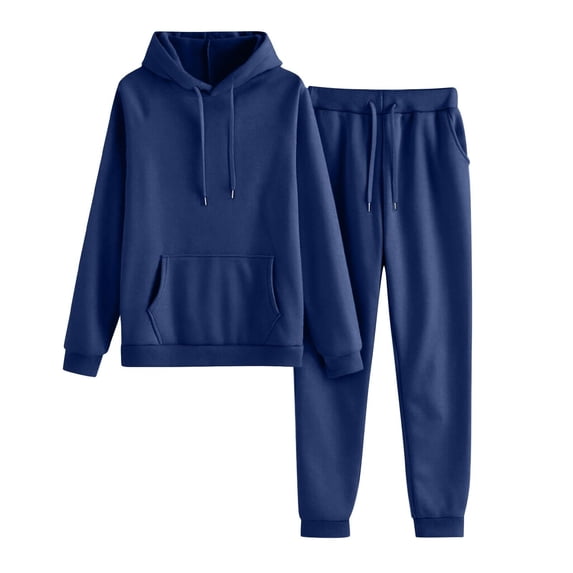 CIENVNSTG Unisex Hoodies Tracksuit Solid Color Drawstring Sweatsuit Sweatshirt and Sweatpant for Women Men 2 Piece Sets Pullover Sweater Navy XL