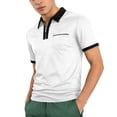 thumbnail image 1 of CIENVNSTG Versatile Athletic Half Zip Men Polo Tops Short Sleeve Contrast Collar Lightweight Breathable Shirts With Contrast Cuff Trim Functional Chest Pocket Daily Casual Wear White 2XL, 1 of 8