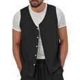 thumbnail image 1 of CIENVNSTG Vest For Men Casual Cotton Linen Solid Waistcoat Button Down Sleeveless Lightweight Soft Breathable Beach Cardigan Versatile Outdoor Daily Business Suit Matching Tops Apparel Black 3XL, 1 of 4
