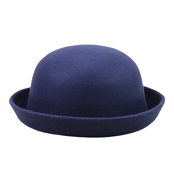 CIENVNSTG Vintage Solid Color Round Cloche Unisex Bowler Hat Upturned Brim Lightweight Simple Hat for Church Events Navy