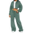 thumbnail image 1 of CIENVNSTG Women 2 Piece Set Fall Clothes Outfits Zipper Hooded Sweatshirt Set High Waist Ladies Sweatpants Set Streetwear Army Green L, 1 of 4