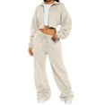 thumbnail image 1 of CIENVNSTG Women 2 Piece Set Fall Clothes Outfits Zipper Hooded Sweatshirt Set High Waist Ladies Sweatpants Set Streetwear Khaki S, 1 of 4