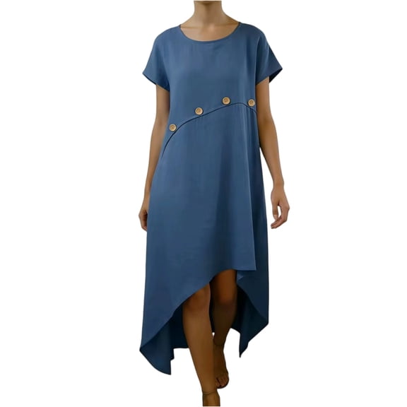 CIENVNSTG Women Dresses Fashionable Casual Comfortable Spliced Button Decoration Solid Color Dress Cover Up Formal Royal Blue XL