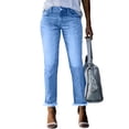 thumbnail image 1 of CIENVNSTG Women Jeans High Waist Stretchy Ripped Jeans Trendy Raw Hem Straight Leg Jean Distressed Denim Pants with Pockets Blue M, 1 of 7
