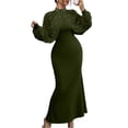 thumbnail image 1 of CIENVNSTG Women Long Dress Embroidered Stand Collar Stretch Slim Maxi Gown Female Autumn Party Sheath Dresses Green M, 1 of 4
