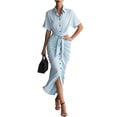 thumbnail image 1 of CIENVNSTG Women Shirt Dresses Spring Button Short Sleeve Satin Ruched Maxi Summer Dress 2026 Cocktail Party Wedding Light Blue L, 1 of 5