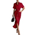 thumbnail image 1 of CIENVNSTG Women Shirt Dresses Spring Button Short Sleeve Satin Ruched Maxi Summer Dress 2026 Cocktail Party Wedding Red S, 1 of 5