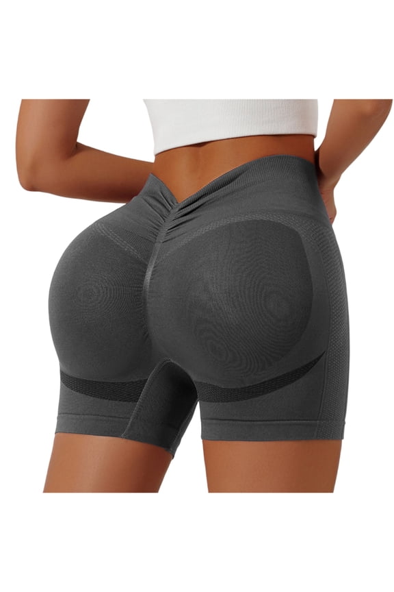 Women Workout Impact Shorts Scrunch Butt Lifting Gym Seamless Booty Biker Shorts High Waisted Tummy Control Gym Yoga Shorts Gray M
