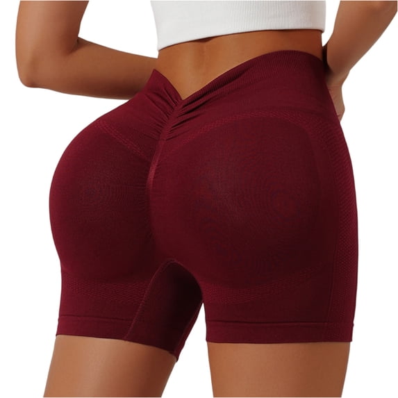 CIENVNSTG Women Workout Impact Shorts Scrunch Butt Lifting Gym Seamless Booty Biker Shorts High Waisted Tummy Control Gym Yoga Shorts Wine S
