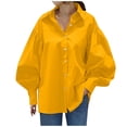thumbnail image 1 of CIENVNSTG Women's 2026 Spring Fall Trendy Casual Lapel Button Down Shirt Lantern Puff Long Sleeve V Neck Loose Solid Plus Size Oversized Blouse Top Breathable Office Work Daily Outfit Yellow 4XL, 1 of 6