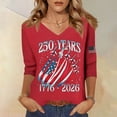 thumbnail image 1 of CIENVNSTG Women's 3/4 Length Sleeve V-Neck T-Shirts 250 Years 1776-2026 USA Flag Print Loose Fit Lightweight Tees for Patriotic Events Independence Day Summer Wear Red S, 1 of 4