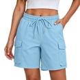thumbnail image 1 of CIENVNSTG Women's Bermuda Cargo Shorts Straight Leg Drawstring Elastic Waist Loose Cargo Short Lightweight Athletic Golf Outdoor Summer Short with Pockets Sky Blue XXL, 1 of 6