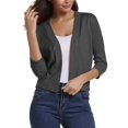 thumbnail image 1 of CIENVNSTG Women's Cardigan Sweater 3/4 Sleeve Open Front Cropped Sweater Lightweight Elegant Shrugs for Dress Dark Gray L, 1 of 5