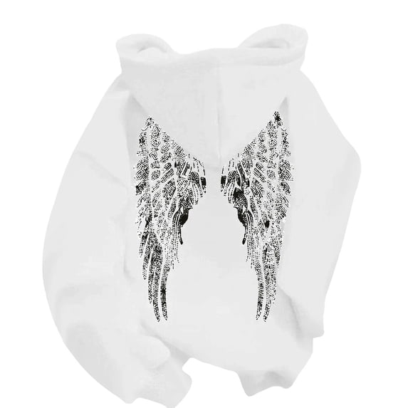 CIENVNSTG Women's Casual Fashion Sweatshirts Y2K Wings Sequin Hoodies Glitter Back Design Pullover Tops Holiday Style Comfortable Daily Wear for Various Casual Occasions White S