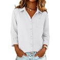 thumbnail image 1 of CIENVNSTG Women's Comfy Lightweight Cotton Linen Shirts Spring Summer 3/4 Sleeve Lapel Collar Button Down with Chest Pocket Plain Loose Fit Dressy Casual Blouses for Commute White XL, 1 of 3