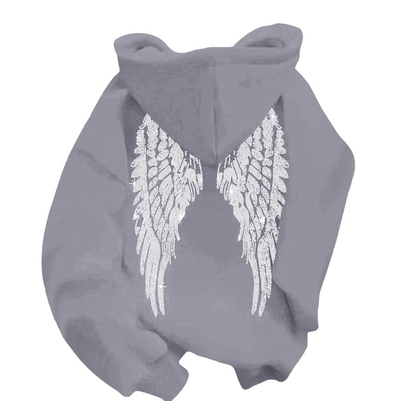 CIENVNSTG Women's Holiday Fashion Hoodies Y2K Wings Sequin Pattern Glitter Back Design Pullover Tops Casual Comfortable Sweatshirts for Daily Outings and Social Events Light Gray S