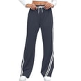 thumbnail image 1 of CIENVNSTG Women's Loose-Fit Straight Wide Leg Track Pants High Waisted Drawstring Side Striped Design Sweatpants with Pockets Practical Athletic Bottoms for Everyday Casual Style Navy L, 1 of 7