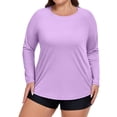 thumbnail image 1 of CIENVNSTG Women's Plus Size Sun Shirts UV Protection Long Sleeve Crew Neck Rash Guard Tops Quick Dry Stretch Baggy Workout Shirt Purple L, 1 of 4