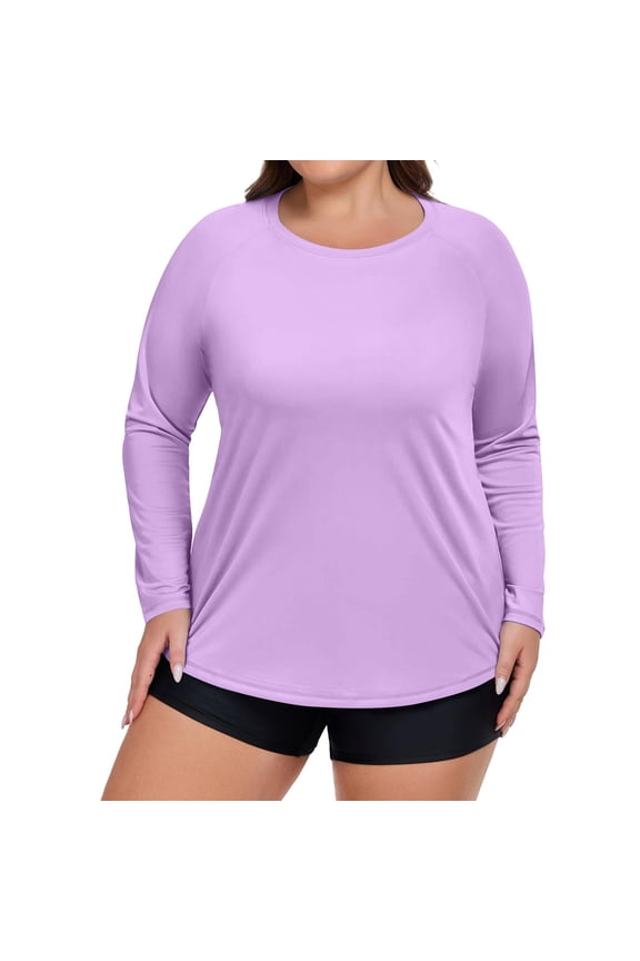 Women's Plus Size Sun Shirts UV Protection Long Sleeve Crew Neck Rash Guard Tops Quick Dry Stretch Baggy Workout Shirt Purple XXL
