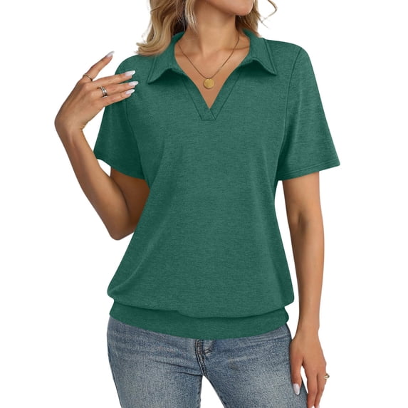 CIENVNSTG Women's Polo Shirts Spring Summer Business Casual Lightweight Short Sleeve V Neck Sweater Trendy 2026 Dark Green M