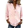 thumbnail image 1 of CIENVNSTG Women's Ruffled Collar Blouses Dressy Boho Casual Ruffle V Neck Long Sleeve Dress Shirt Loose Fit Tops Pink 3XL, 1 of 6
