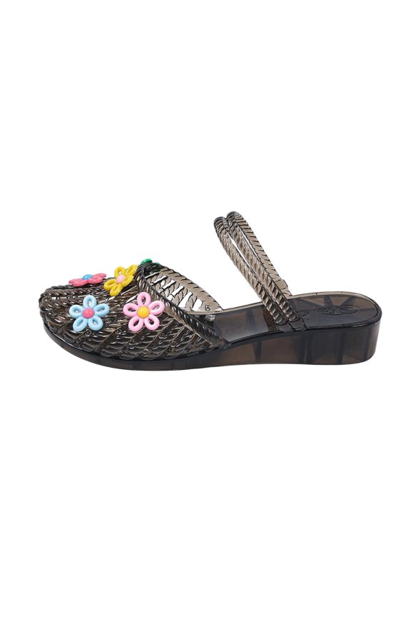 Women's Sandals Hollow Woven Colorful Flower Wedge Mule Slippers Fashion lightweight Walking Flat Shoes for Walking Comfort Black 36