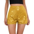 thumbnail image 1 of CIENVNSTG Women's Sequins Straight Leg Shorts Elastic High Waist Sparkly Glitter Bottoms for Themed Party Holiday Celebrations And Casual Fashion Wear Yellow Yellow S, 1 of 5