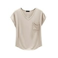 thumbnail image 1 of CIENVNSTG Women's Solid Color V Neck T Shirt with Chest Pocket Short Sleeve Loose Fit Casual Summer Top Comfy Breathable Basic Tees Tunic Style Clothes Convenient Pockets Design Beige L, 1 of 3