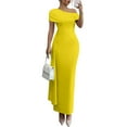thumbnail image 1 of CIENVNSTG Women's Strapless Backless Long Prom Formal Cocktail Dress A Line Maxi Dress Yellow S, 1 of 4