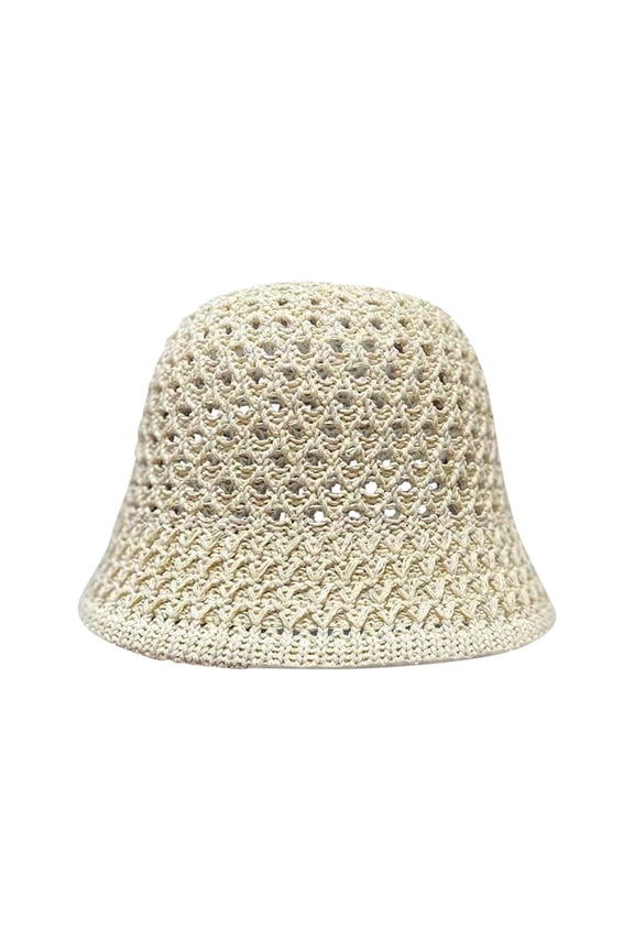 Women's Summer Beach Knit Weaving Sun Hat Floppy Solid Color Hollow Breathable Mesh Casual Bucket Hat Soft Stylish Sunshade Headwear for Daily Outdoor Vacation Accessories Beige
