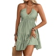 thumbnail image 1 of CIENVNSTG Women's Summer Mini Dress Halter Backless Sleeveless A Line Ruffle Hem Flowy Cami Dresses Sundress Party Club Cocktail Dresses Light Green 2XL, 1 of 5