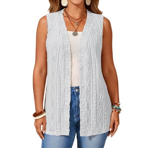 CIENVNSTG Women's Sweater Vest Plus Size Sleeveless Lightweight Open Front Knit Cardigan Casual Loose Sweaters with Pockets White 3XL