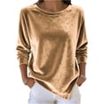thumbnail image 1 of CIENVNSTG Women's Velvet Shirts Long Sleeve Crew Neck Loose Fit Solid Color Blouse Soft Cozy Texture Casual Trendy Tops for Daily Wear Spring Fall Indoor And Outdoor Daily Outfits Gold L, 1 of 4