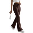thumbnail image 1 of CIENVNSTG Women's Wide Leg Pants Ribbed Casual Flare Leg Pants Elastic High Waist Slim Fit Home Bell Bottom Pants for Daily Wear Outings Coffee S, 1 of 6