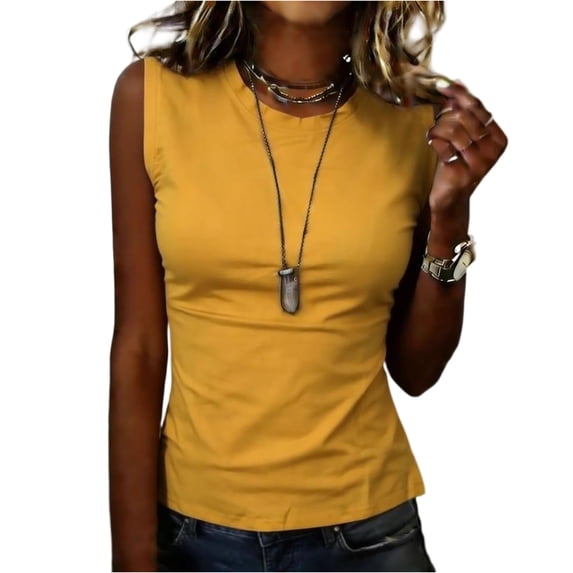 CIENVNSTG Womens 2026 Trendy Going Out Summer Tank Tops Spring Casual Basic Cute Sleeveless Shirts Vacation Fashion Outfit Clothes Lightweight Breathable for Spring Summer Daily Wear Yellow L