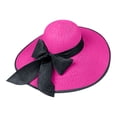 thumbnail image 1 of CIENVNSTG Womens Casual Beach Vacation Sunshade Straw Hat Summer Elegant Knitted Bowknot Wide Brim Floppy Cap Dark Purple, 1 of 3