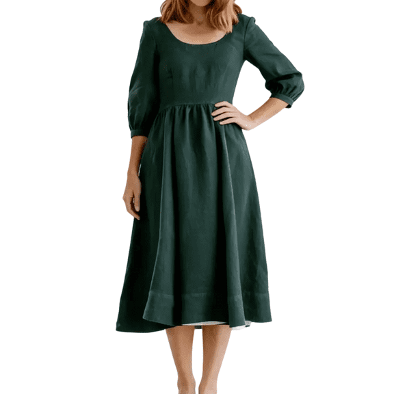 CIENVNSTG Womens Formal Dresses Fashion Long Sleeved O-Neck Dress Women's Loose Versatile Temperament Personality Shift Dress Dark Green L